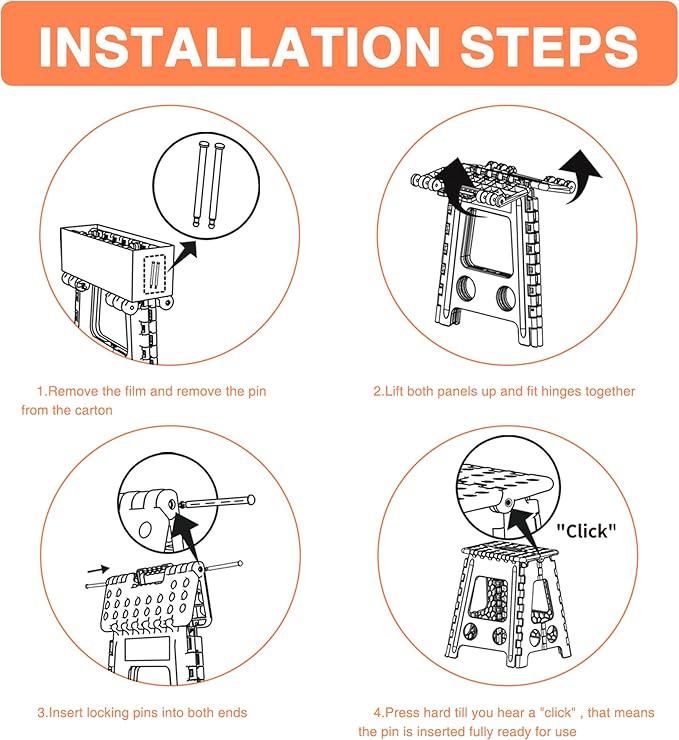 ACKO 6pack Folding Step Stool 17.5 Inch Stool 400 LB Weight Capacity Plastic Foldable Step Stools for Adults and Kids, Folding Stool Suitable for Kitchen, Stepping Stool with Handle Grey Step Stool