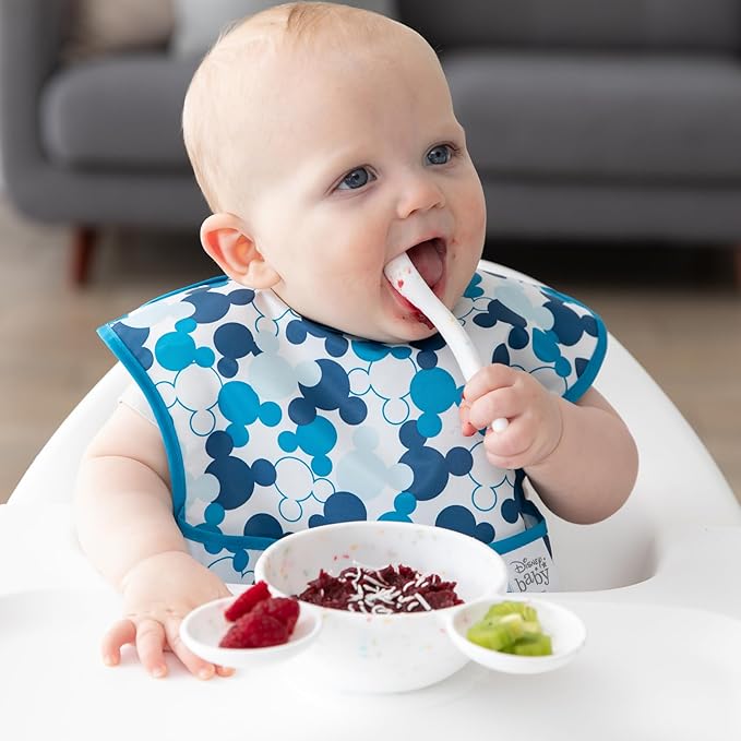 Bumkins Disney Baby Bowl, Silicone Feeding Set with Suction for Baby and Toddler, Includes Spoon, First Feeding Set, Essentials for Baby Led Weaning, Babies Eating 4 Months Up, Mickey Mouse Vanilla