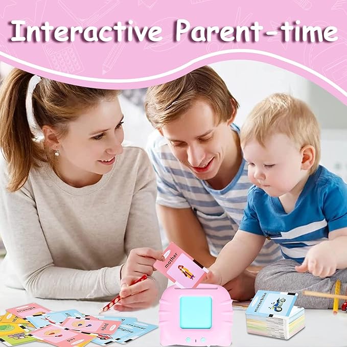 Talking Flash Cards Educational Toys - Talking Flashcards Learning Toys for Toddlers - Montessori Toys Flash Cards for Age 2 3 4 5 6 Pink