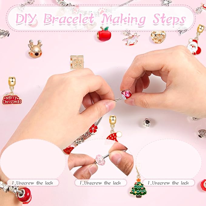 2024 Christmas Advent Countdown Calendar,Charm Bracelet DIY Making Kit 24 Days Surprise Gifts,Jewelry Making Supplies Beads for Teen Girls 4-12,Craft Toys Gifts Set with a Gift Box Gift