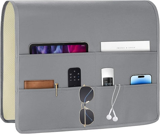 PU Leather Couch Organizer Caddy Sofa Armrest Organizer, Remote Control Holder for Recliner, Waterproof Armchair Caddy with 6 Pockets Storage for Magazine, Tablet, Phone, Remote (Dark Gray)