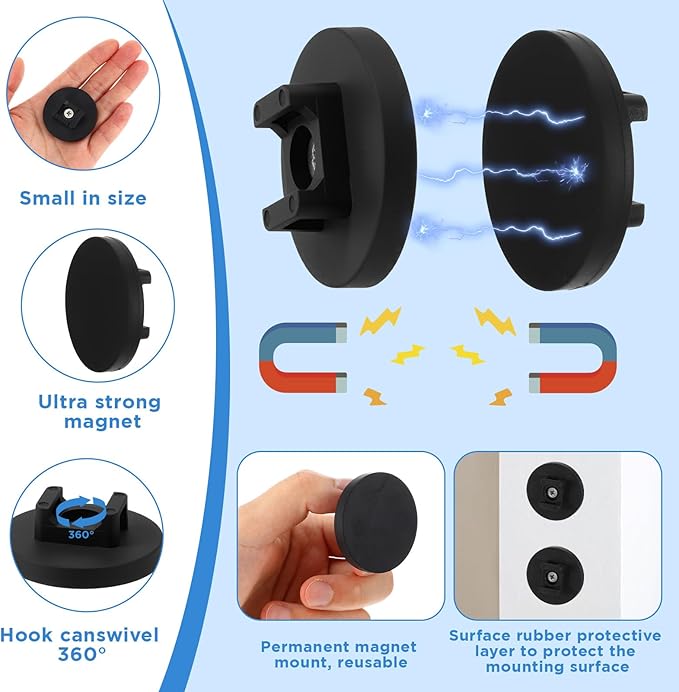 15 Pieces Magnetic Cable Clips Heavy Duty Zip Tie Mount Base Black Magnetic Wire Holder for Cable Management, Suitable for Home, Office, and Automotive Use