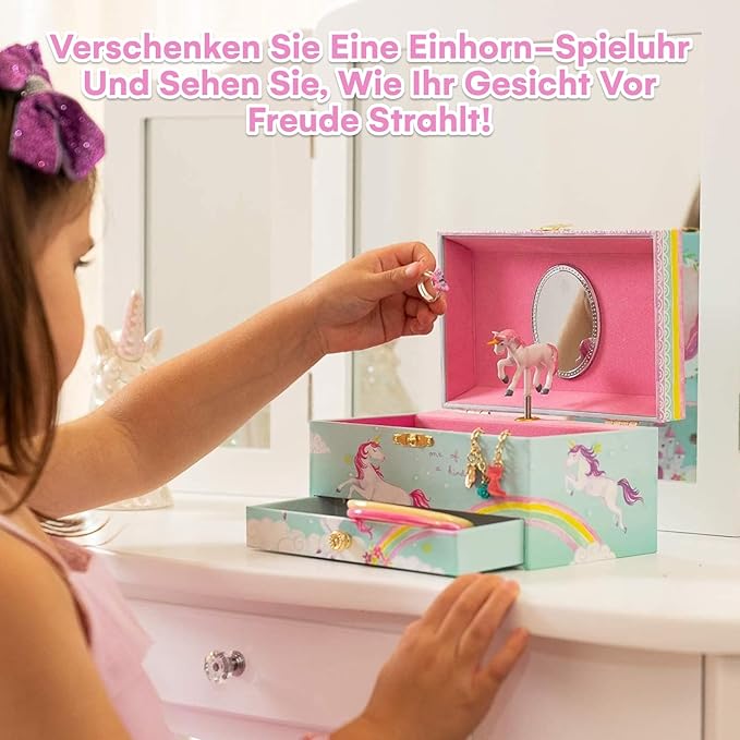 Jewelkeeper Jewelry Box for Girls - Unicorn Music Box with Necklace and Bracelet Gift Set - Enchanting Unicorn Decor, Keepsake Storage, Durable Design for Accessories - Ideal Gift