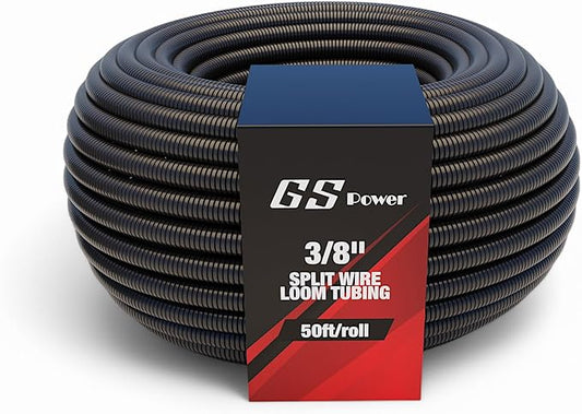 GS Power 3/8 Inch x 50 Ft Split Wire Loom Tubing, Split Cable Sleeve Cord Protector for Industrial Electrical Wires, Automotive Wire Cover Flexible, High Temperature Cable Conduit, Wrap