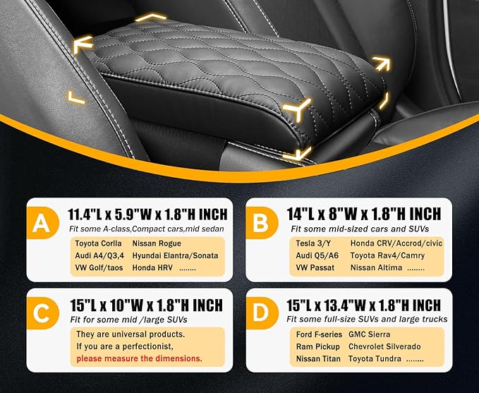 POKSRI Car Center Console Cover/pad PU Leather,Universal Armrest mat, Adjust Driving Posture Cushion,Protector Box,Memory Foam,Relieves Shoulder/arm Fatigue,Boosting Driving Safety