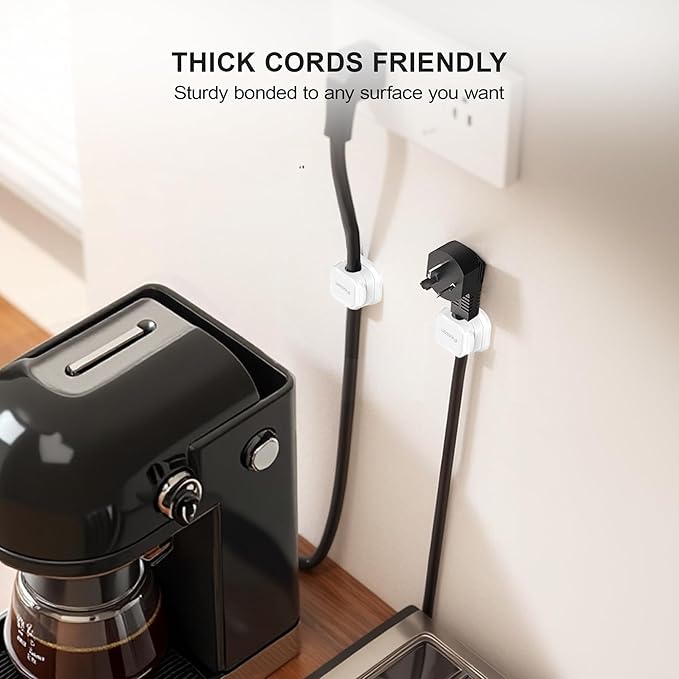 8 Pack Magnetic Cable Clip Organizer Cord Holder, Picozon Adhesive Cable Management, Wire Phone USB Charger Cable Holder, Keeper Organizer for Office Home Desktop Table - White