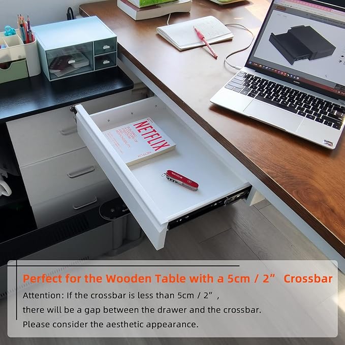 Under Desk Drawer 18", Pull-out Storage Organizer with Tall Brackets Mounted Under Wooden Table with a Max 2" Crossbar, Black_Tall Version