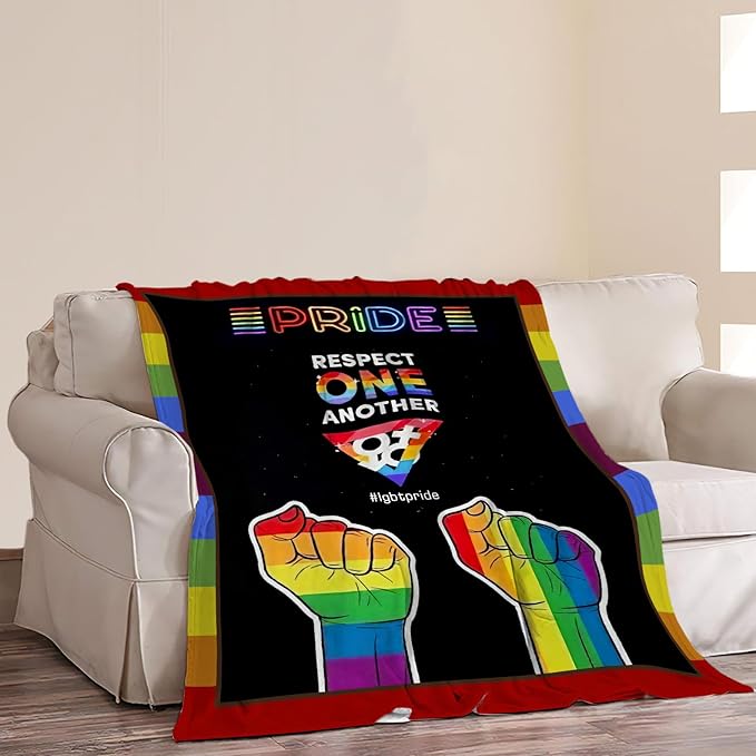 LGBT Throw Blanket Rainbow Progress Pride Blanket Soft Cozy Flannel Fleece Lightweight Plush Fuzzy LGBT Blanket Gifts for Gay LGBTQ Lesbian Transexual Friends Besties Couch Sofa Bed 40"X50"