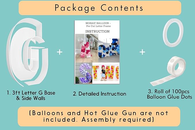 3FT Tall Mosaic Balloon Frame Letters Big Marquee Light Up Letters DIY Kit for Birthday Party Wedding Backdrop Decor Letter G Pre-Cut Foam Board