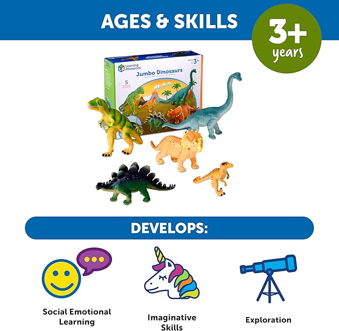 Learning Resources Jumbo Dinosaurs - Toddler Learning Toys, Dinosaurs Toys for Kids Ages 3+, Dinosaur Games