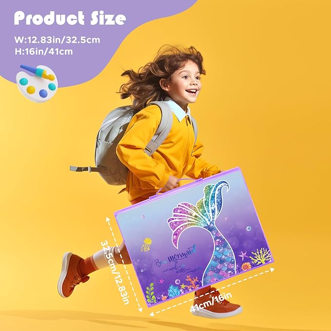 homicozy Art Supplies for Kids Ages 4-12,Mermaid Drawing Sets Art Case,Coloring Kits with Double Sided Trifold Easel,Crayon,Colored Pencil,Marker,Coloring Book,Drawing Stuffs Gifts for Girls Age 4-6-8