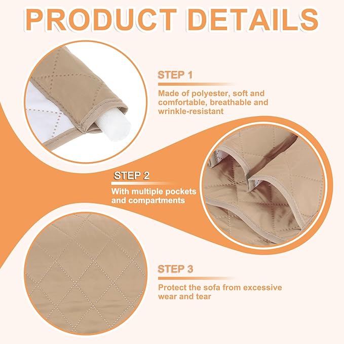 uxcell 1 Pcs Recliner Armchair Caddy, Couch Armrest Organizer with 5 Pockets for Bedside Sofa Remote Control Holder Magazine Phone Book Glasses (Beige, 35"x13")