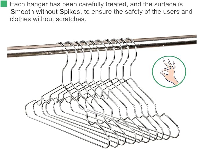 Amber Home 20 Pack 12" Chrome Kids Baby Hangers, Strong Metal Children Clothes Hangers for Closet, Space Saving Infant Hanger for Toddler Coats Pants (Chrome, 20)