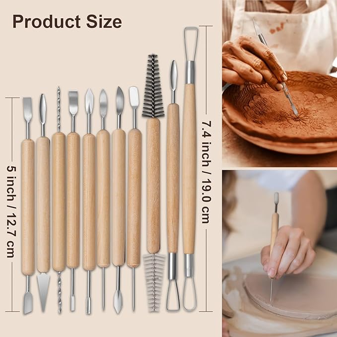 Amrules Clay Tools Kit, 43 PCS Pottery Tools, Practical Polymer Clay Sculpting Tools Kit, Air Dry Clay Tools Set for Beginner, Adults, Pottery Craft, Carving, Drawing, Molding, Modeling, Shaping