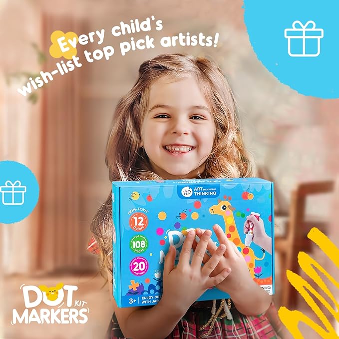 Jar Melo Washable Dot Markers for Toddlers 1-3, 12 Colors Dot Paints with 108 PDF & 20 Physical Activity Papers, Non-Toxic Bingo Daubers for Toddlers 2-4, Kids Arts and Crafts Supplies