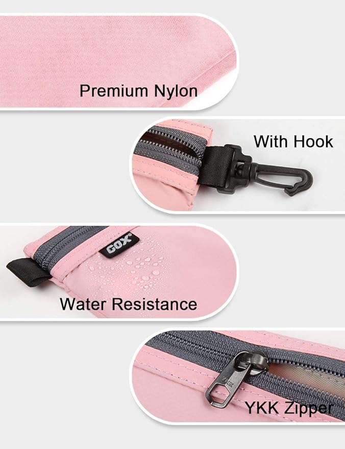GOX Travel Toiletry Bag Carry On Zipper Pouch Cosmetic Kit Makeup Digital Bag Water Repellent Nylon (Pink)