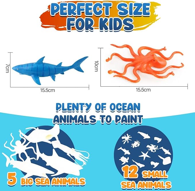FUNZBO Shark Toys Painting Kits for Kids Ages 4-8, Arts and Crafts for Kids with Art Supplies, Sea Animal Creatures Ocean Fish Toys for Toddlers Boys Girls Ages 3-12 Birthday Gift