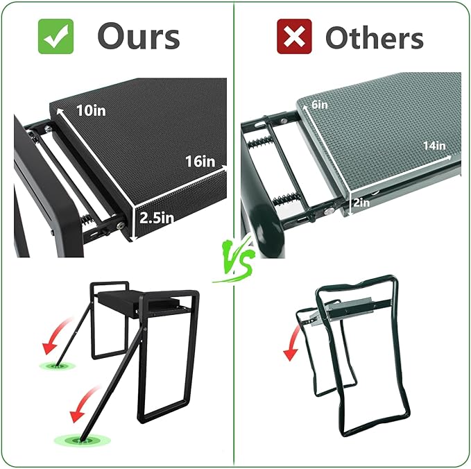 Heavy Duty Garden Kneeler and Seat for Elderly, 400lbs Capacity Foldable Gardening Stool with Support Legs & Thick Pad, Includes Large Tool Organizer Bag, Black