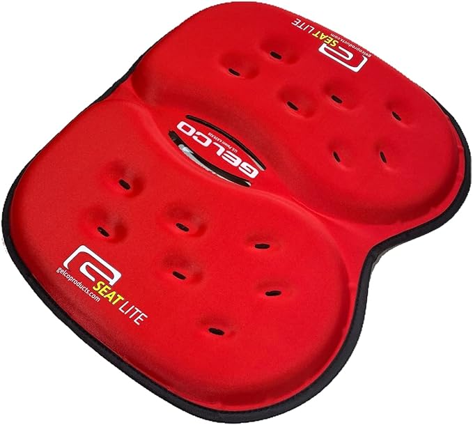 LITE Travel Gel Foam Cushion | Back Pain, Sciatica, Pressure Relief | Relieves Tailbone Discomfort, Promote Healthy Posture | Ergonomic Comfort | Car, Commute, Airplane and Travel - Red