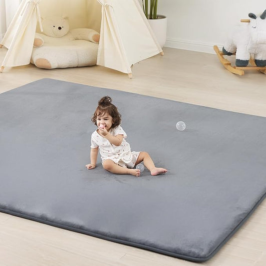 1.3" Thick Baby Floor Play Mat 79x118, Basic Padded Foam Mat for Tummy Time Crawling, Non Slip Cushioned for Babies Toddlers Infants Kids (Light Grey)