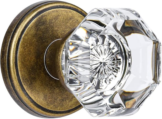 CLCTK Crystal Door Knobs Interior, Vintage Passage Glass Antique Brass Door Knobs Octagon for Hall Closet