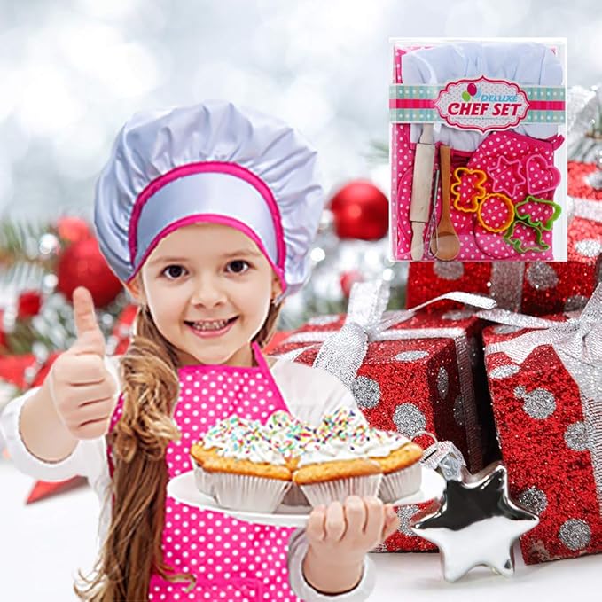 HmiL-U Chef Set for Kids - 13 Pcs Kids Cooking and Baking Set Includes Kids Apron, Chef Hat, Utensils, Cooking Mitt for Kids Chef Role Play Set , Gift for 3 Year Old Girls and up …