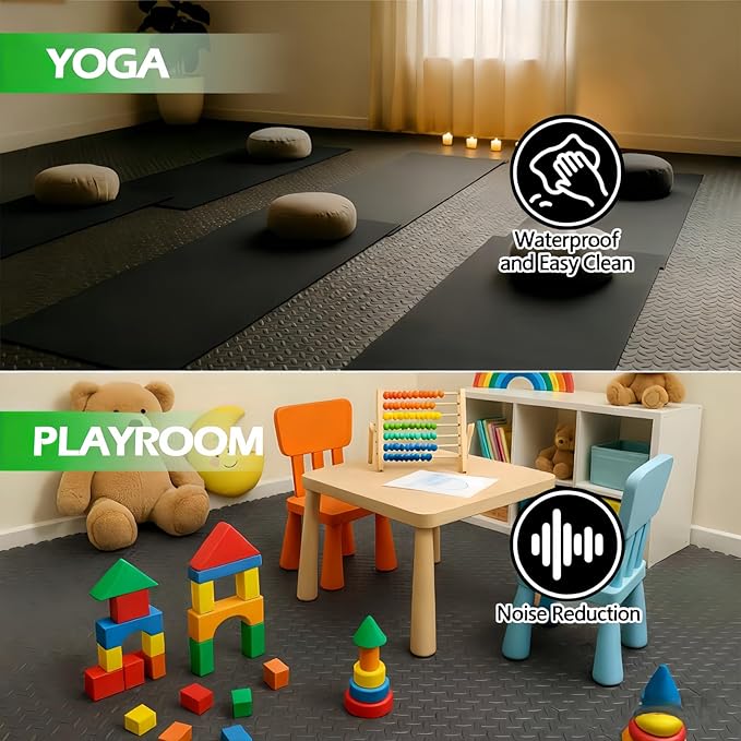 48 Sq Ft (12 Tiles) Interlocking Gym Mats, EVA Foam Puzzle Exercise Tiles for Home Gym, Yoga, Kids Playroom, Non-Slip Floor Protection