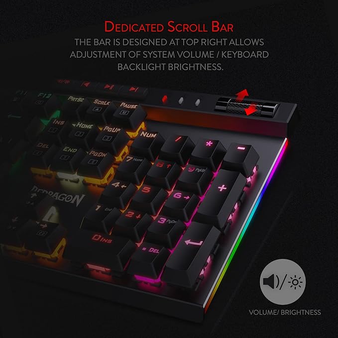Redragon K580 VATA RGB LED Backlit Mechanical Gaming Keyboard with Macro Keys & Dedicated Media Controls, Hot-Swappable Socket, Onboard Macro Recording (Blue Switches)