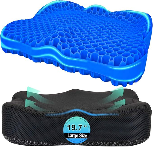 Thicken 19.7in Seat Cushion, Gel Seat Cushion for Long Sitting–Office Chair, Wheelchair, Car Pad, Large Cooling Support Pad for Back Pain, Sciatica, Tailbone Pain Relief