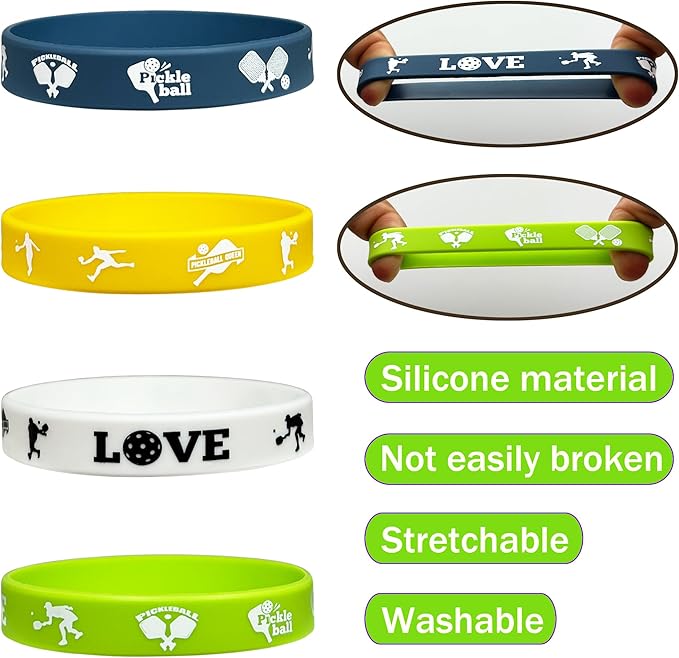FSHANEE Pickleball Rubber Bracelets Pickleball Party Supplies Pickleball Silicone Wristbands Pickleball Party Gift Bag Fillers Goodie Bag Stuff, Set of 24 Counts