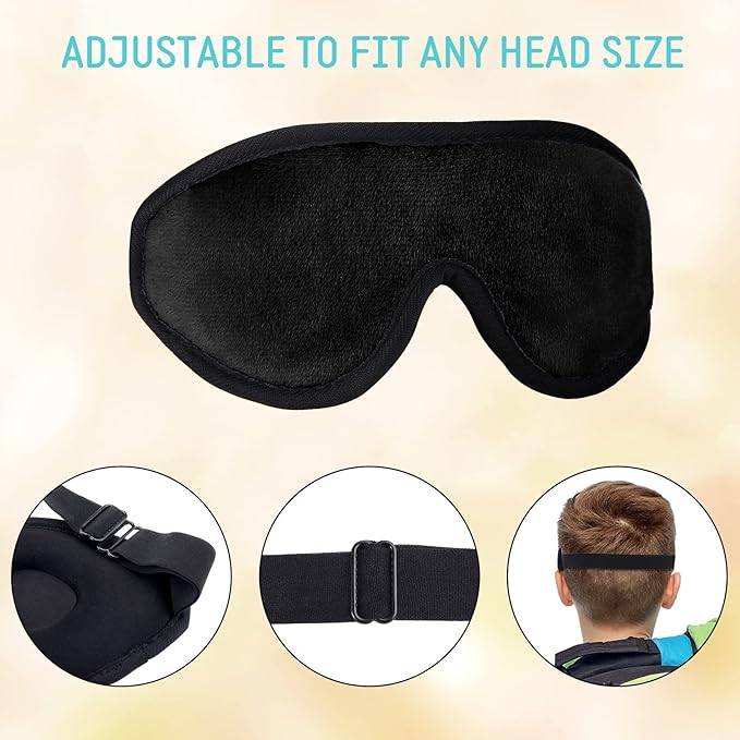 2 Pieces 3D Sleep Mask for Kids Memory Foam Contoured Eye Mask, Travel Sleep Eye Cover with Adjustable Strap, 3D Blindfolds(Black and Green)