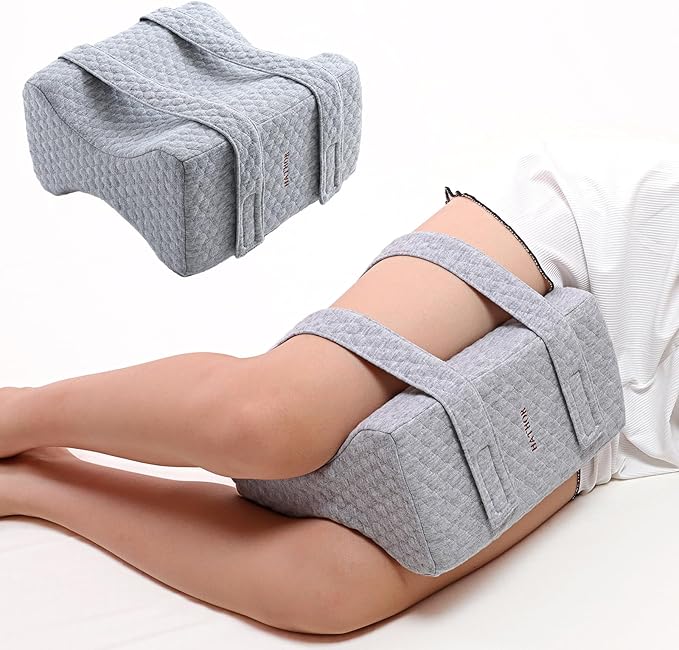 HATHOR Leg Knee Pillow for Side Sleepers with Straps, Sciatica, Sacroiliac, Hip, Back, Thigh Joints Pain Relief Pillow for Sleeping, Smooth Spine Alignment Pillow, Light Grey