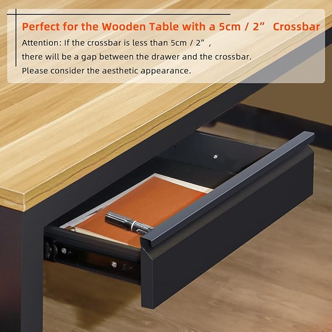 Under Desk Drawer 18", Pull-out Storage Organizer with Tall Brackets Mounted Under Wooden Table with a Max 2" Crossbar, Black_Tall Version