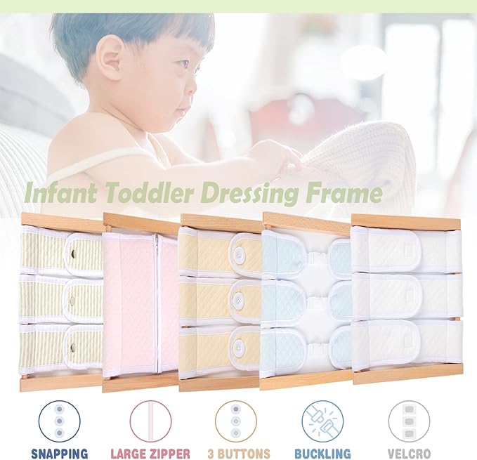 Montessori Wooden Toys for Dressing Learning Board Learning Basic Dressing Skills - Buttons, Snaps, Zippers, Belt Buckles & Velcro Toys for 1 2 3 Year Old Toddlers Sensory Toy Gifts(Snapping Cloth)