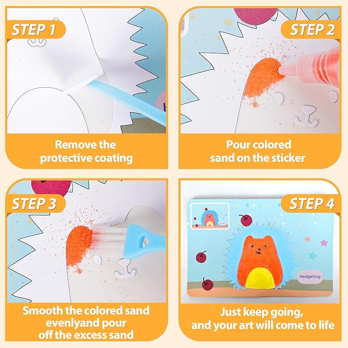 Colorful Sand Art Kit Crafts for Kids Ages 4-8,12 Colored Sands,16 Animal Sand Art Pictures - DIY Crafts Set for Girls and Boys,Arts and Crafts for Kids Ages 8-12