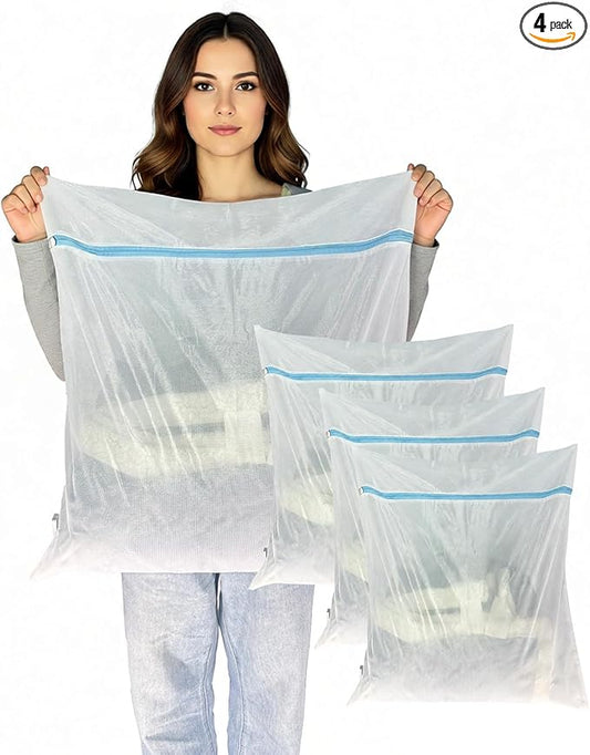 4 Pcs Large Mesh Laundry Bags for Delicates Intimates Lingerie with Zipper 2 Pcs 24” x 24”, 2 Pcs 20” x 24”