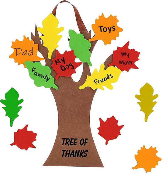 4E's Novelty Thankful Tree Craft Kit 12-Pack, Foam, Self-Adhesive - 11” Tree of Thanks, Thanksgiving Tree Craft, Ideal for Fall Crafts for Kids 4-8, Perfect Gratitude Tree Kit with Leaves to Write On