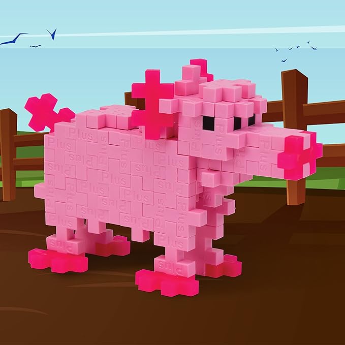 Plus Plus 3D Animal Figurine Building Block Set, 70 Mini Interlocking Puzzle Pieces, Fun Stem Toys for Kids - Pig Mini Maker Tube