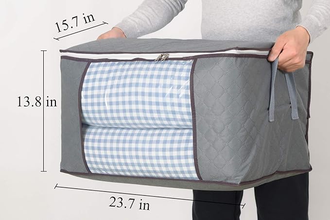 combocube 3Pcs Zippered Storage Bag for Closet King Comforter, pillow, quilt, bedding, Clothes, Blanket Organizers with Large Clear Window & Carry Handles Space Saver