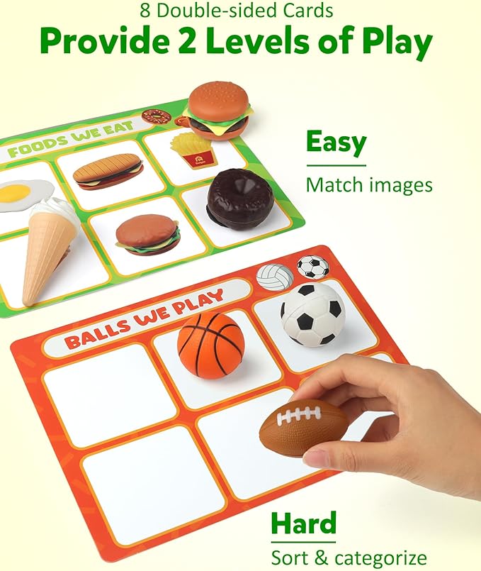 Coogam Sorting Toy for Toddlers, Animals Dinosaurs Fruits Vehicles Foods Fishes Balls Farm Playset, Fine Motor Montessori Game Preschool Educational Learning Gift for Year Old Kids