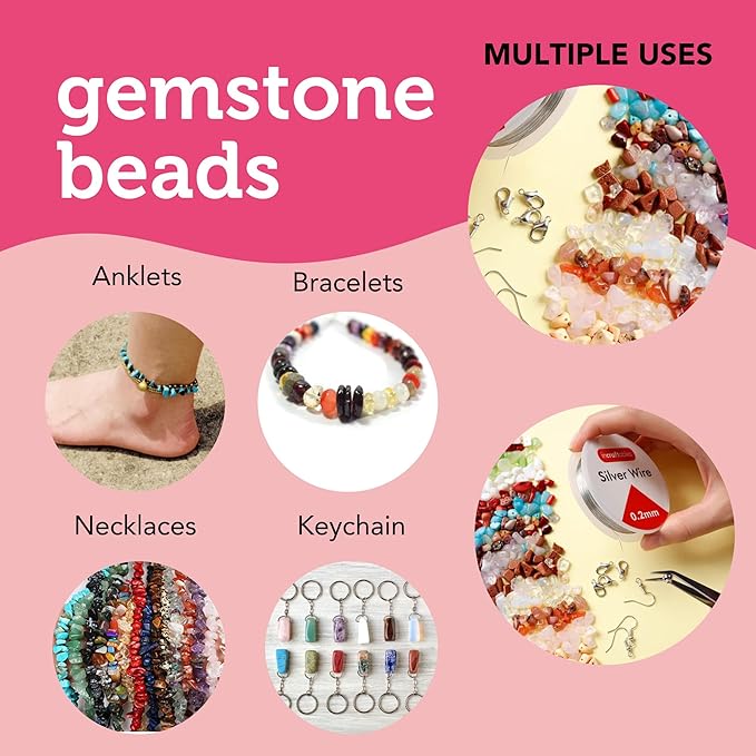 Incraftables 1000pcs Chip Crystal Beads (24 Colors Gemstones). Best Rock Beads for Jewelry Making, Rings & DIY Crafts. Bulk Natural Stone Chip Beads w/Spacer Bead, Earrings & Bracelet Wire (6-9 mm)