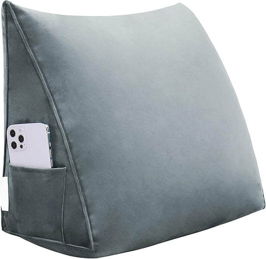 Bed Wedge Pillow for Headboard Small Bolster Pillow Reading Pillows for Sitting Up in Bed Adult, Triangular Backrest Cushion Book Pillows for Daybed Couch Support Upholstered LightGray