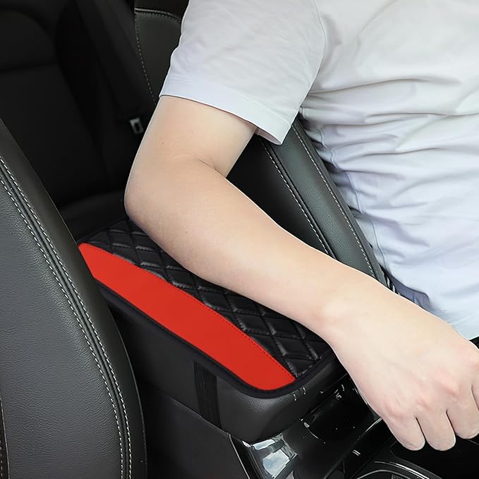ongfuwu Car Center Console Cushion Pad, 12.72"×7.52" Leather Waterproof Auto Armrest Seat Box Protector, Car Center Console Cover, Universal Interior Decor Car Accessories for SUV Truck (Red)