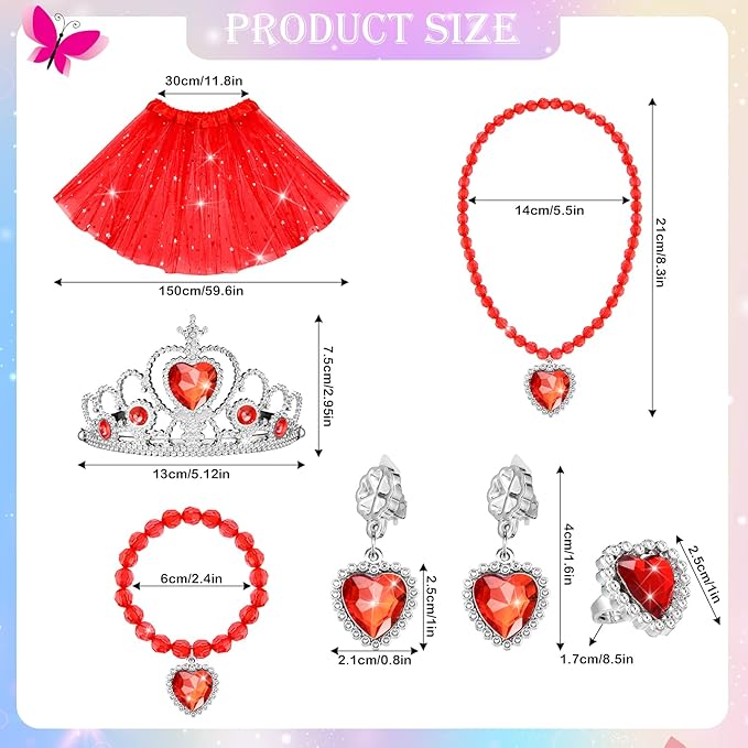 70 Pcs Princess Tutu Crown Dress up Accessories Princess Jewelry Pretend Play Set Tutu Skirts Crowns Adjustable Jewel Necklaces Rings Earrings Bracelets for Girls Christmas Birthday Party Favors