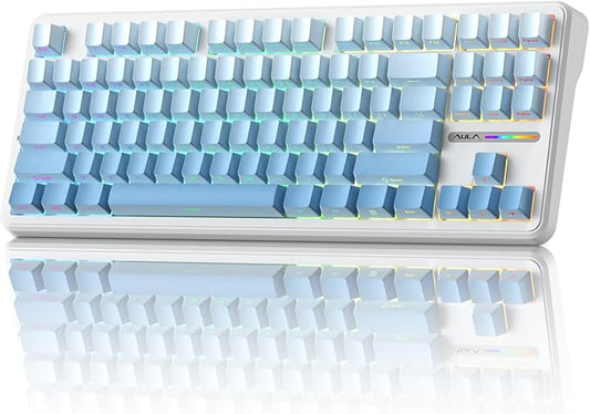 Aula F87 Pro Gaming Keyboard, Tri-Mode BT5.0/2.4GHz/USB-C Hot-Swappable RGB Wireless Mechanical Keyboard, Gasket Mount, 8000mAh, for Windows/Mac Gamer & Typists（LEOBOG Gray Wood Switch V4）