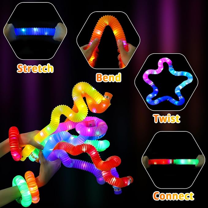 Glow Sticks Stocking Stuffers for Kids - 16Pcs Light Up Pop Tubes Kids Toys For 3+ Years Old Boys Girl Glow in the Dark Party Supplies Christmas Gifts for Kids New Years Eve Party Supplies Party Favor