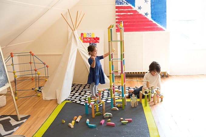130 Piece Tegu Classroom Magnetic Wooden Block Set, Tints, 1-99 years old