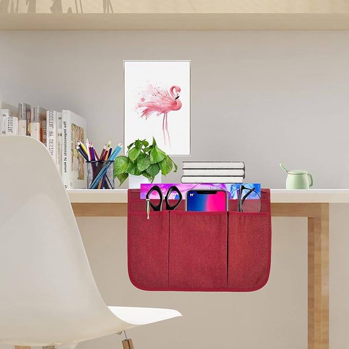 Bedside Caddy Bedside Storage Organizer Magazine Phone Tablet iPad Remote Holder, Organizer Caddy for Home College Dorm Bed, Sofa, Bunk Bed (Burgundy)