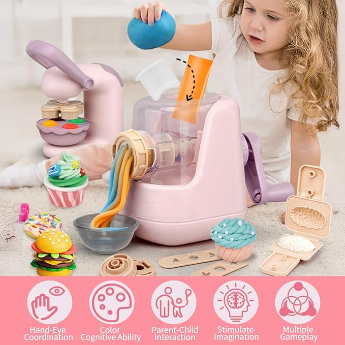 3 in 1 Color Dough Sets for Kids, Ice Cream Noodle Hamburger Maker Machine for Playdoh Tools, Playdough Sets for Kids Ages 4-8, Kitchen Creations Set for Girls Boys 3+ (12 Colors Dough)