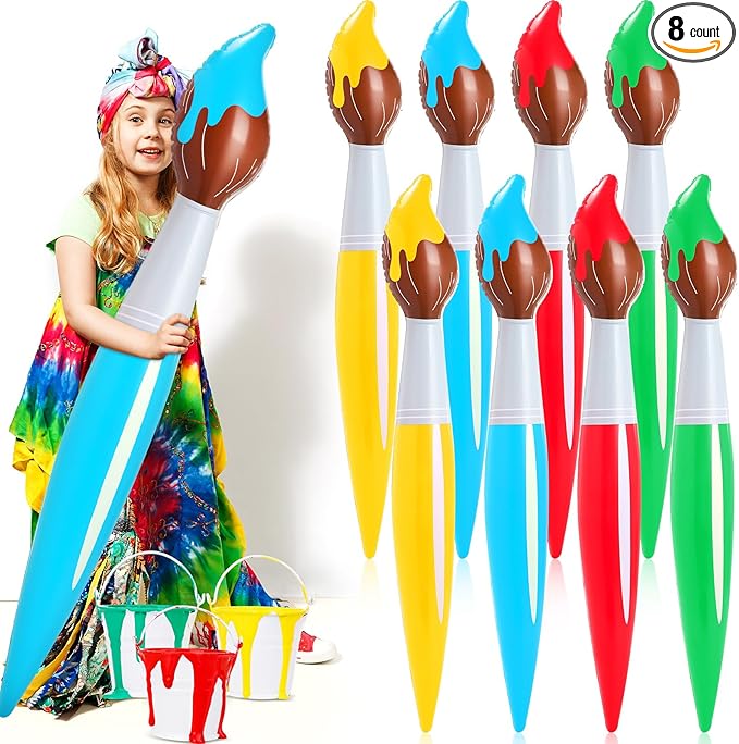 43.3 Inch Giant Inflatable Paint Brushes Large Blow up Colored Paintbrushes Set Art Paint Brushes for Kids Summer Birthday Party Favor Decoration Back to School Classroom, 4 Color